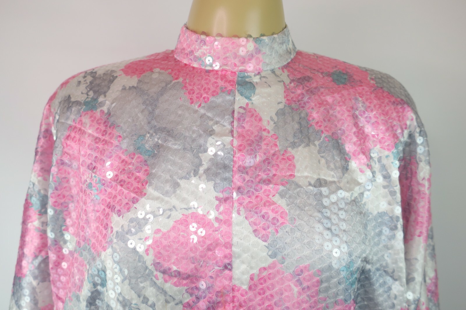 Jarin Ruben Panis 10 Floral Sequin Blouson Moc Neck L/S Gown Dress 70s Vintage