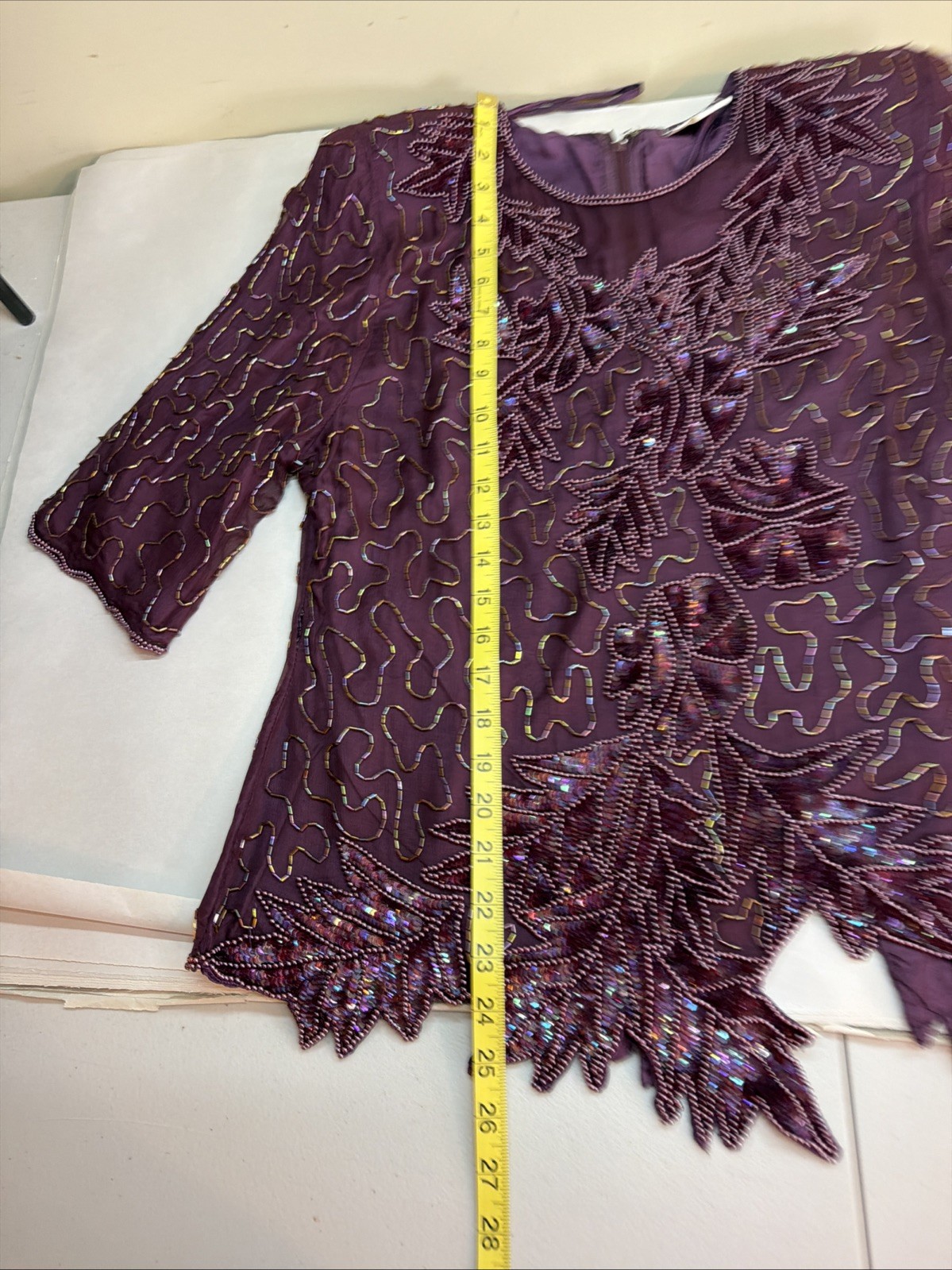 J.R.T. Bead & Sequine Silk Formal Blouse & Skirt (12) Size Large Wine Burgundy
