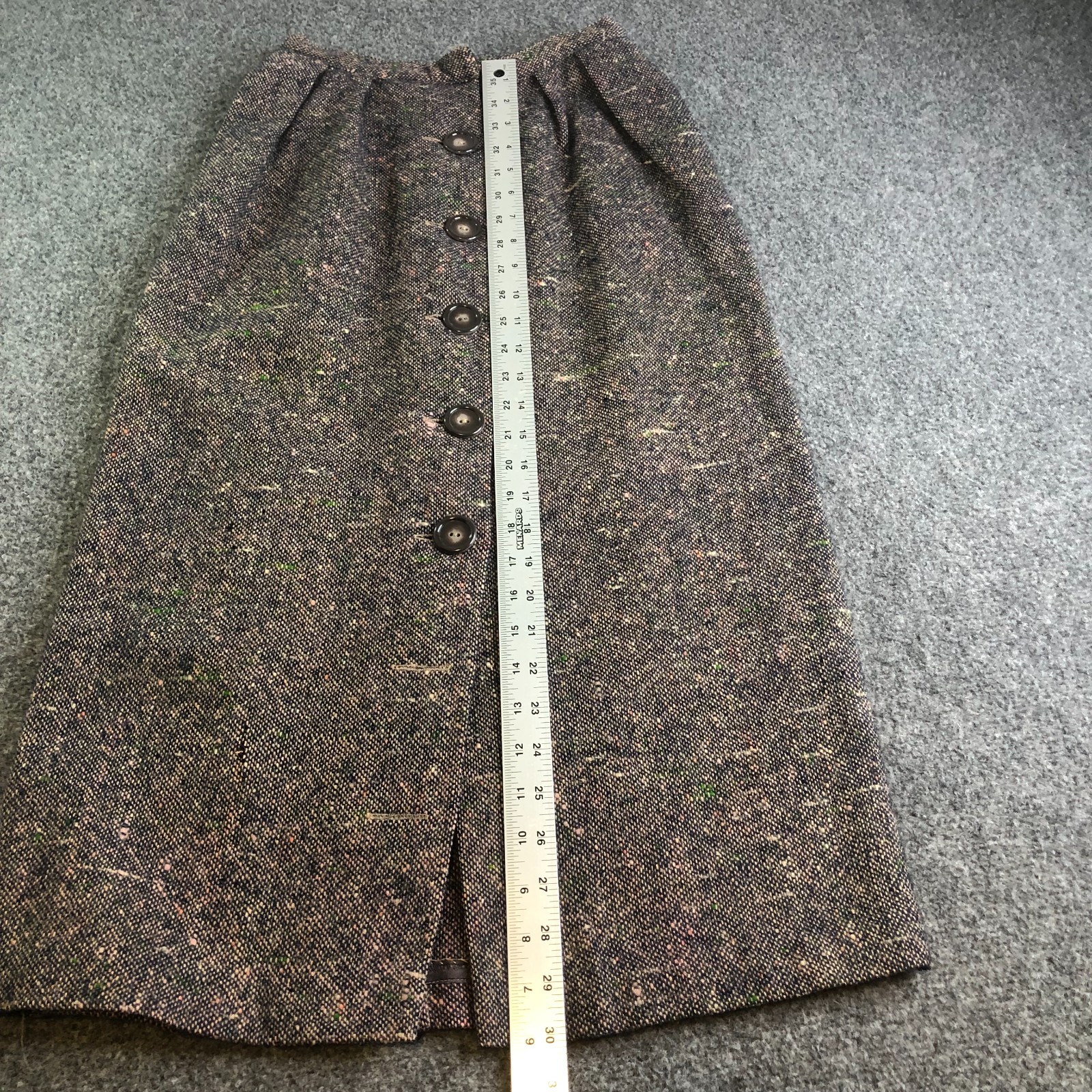 True Vintage 60s Nelly de Grab Skirt 26 Brown Wool Tweed Speckle 50s 70s Pockets