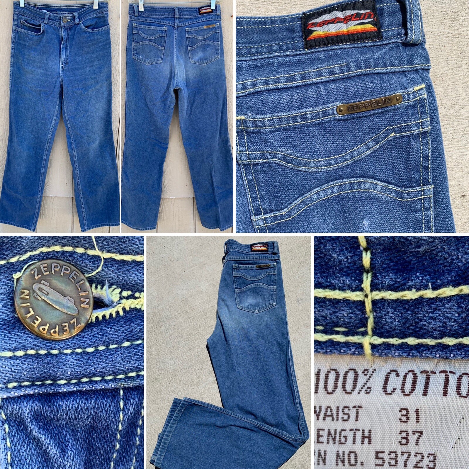 Vintage Zeppelin Jeans 31 X 37 measure 28 waist X 30.5 inseam 70s 80s 1970s