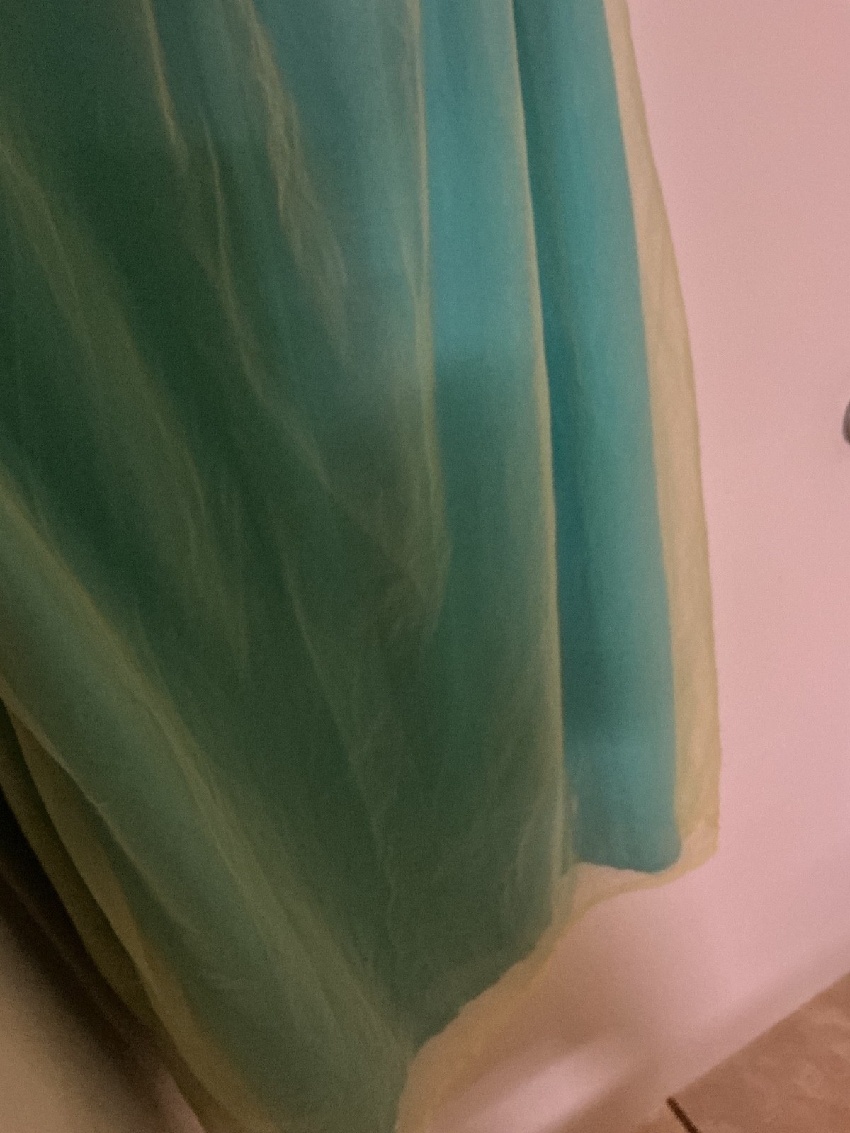 VINTAGE JOAN STARR 2 LAYER NYLON NIGHTGOWN AQUA COLOR SATIN COLLAR SZ. L