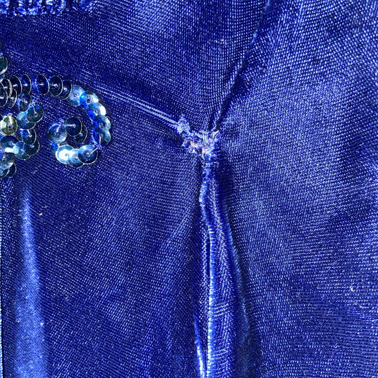 Vintage Fleurette Fashions Dress Velvet Blue Sequins 1930’s? Small?