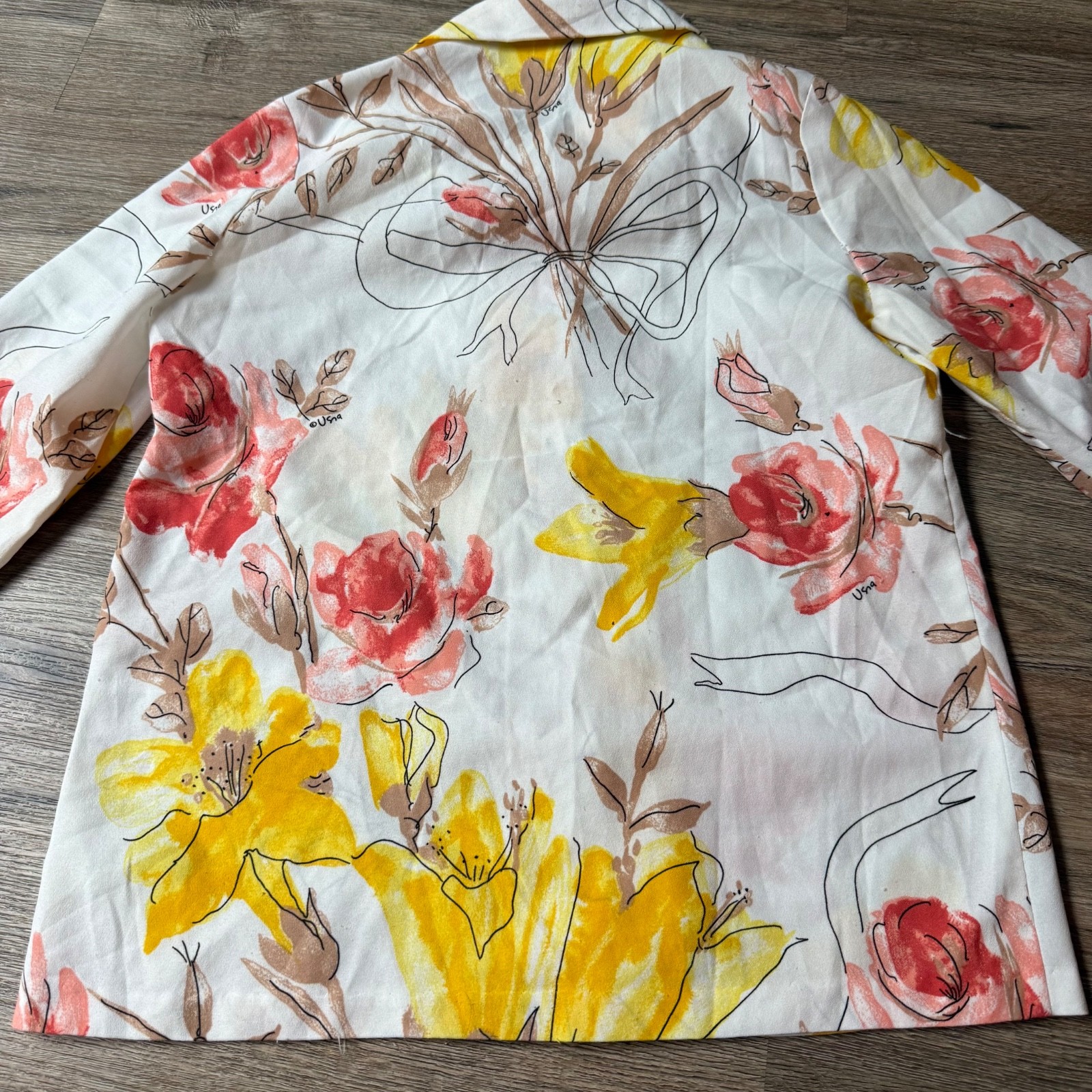Vtg 60/70s Vera Neumann Novelty Print Floral Dagger Collar Button Up S/M