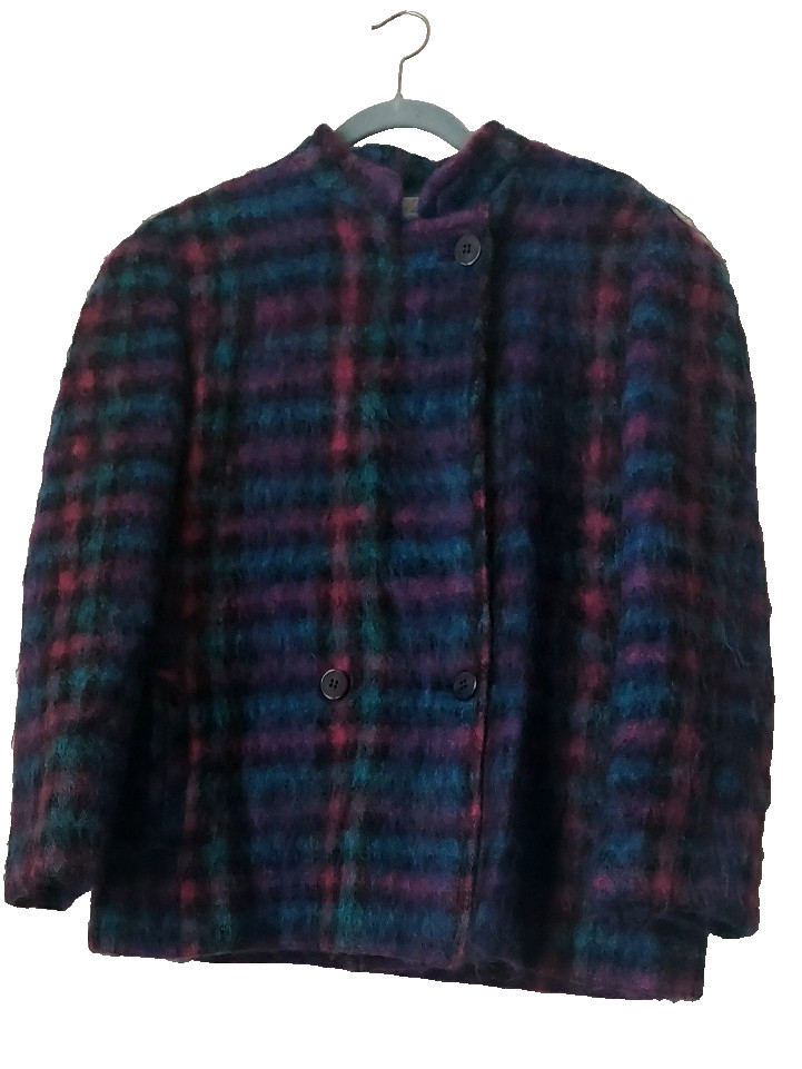 Vintage Lombardi Inc. Fuzzy Mohair Blend Plaid Jacket Coat – Size 12