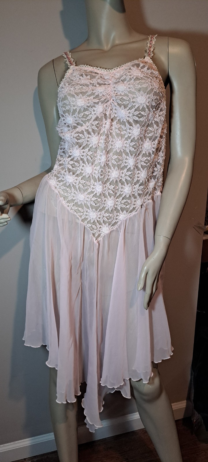 Pink Sexy Stretch Top Nightgown Sheer Skirt Xl Vtg Especially Yours
