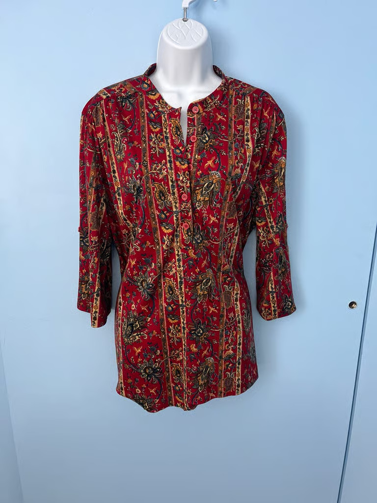 Authentic Vintage Blouse – Plus Size 3X – Band Collar Popover – Peggy Lou Brand
