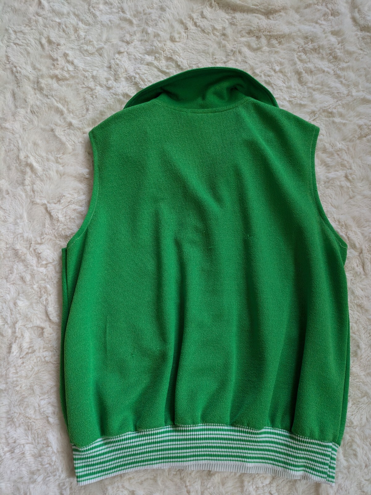Vintage 60s Sears Polyester Double Knit Button Collar Sleeveless Top Cinch Waist