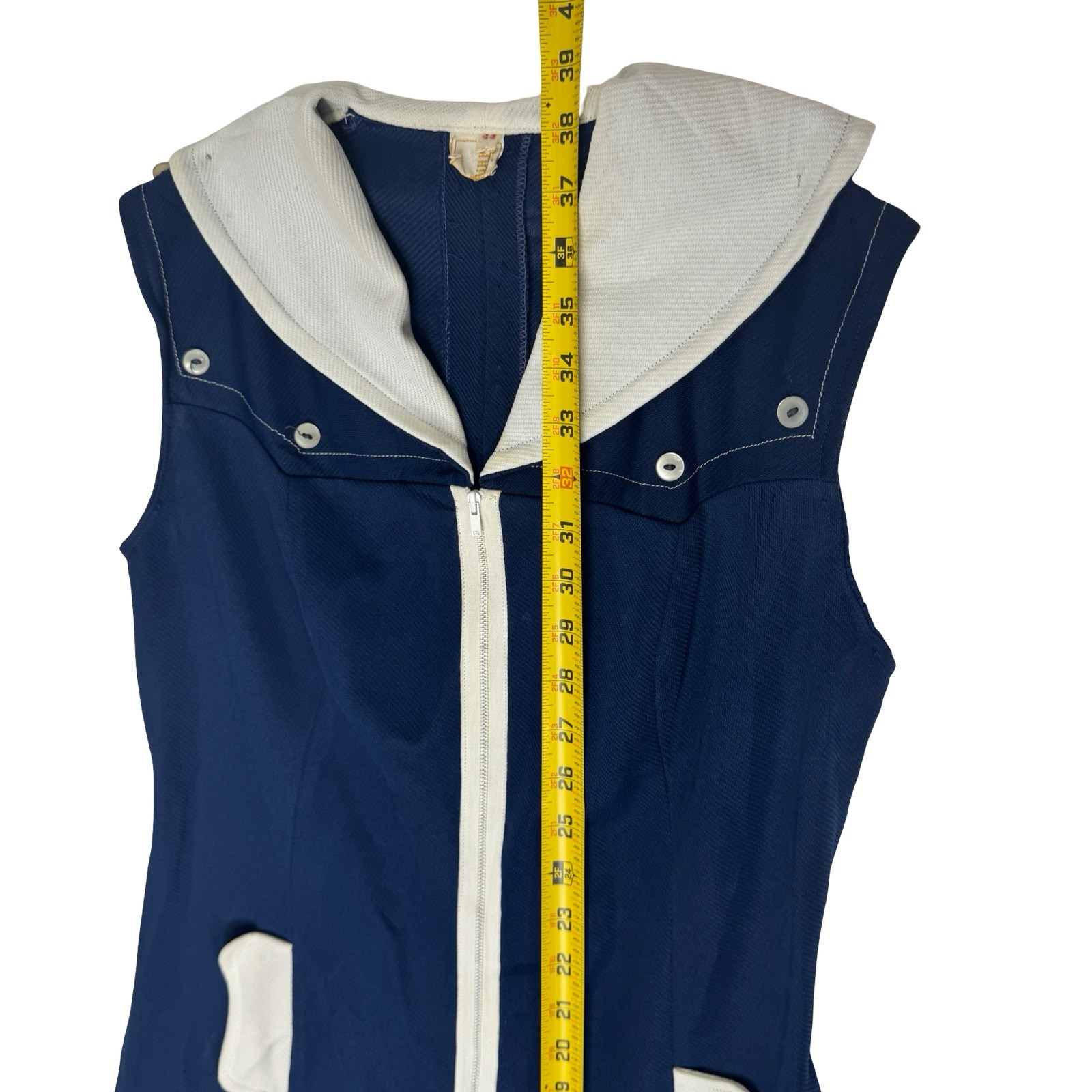 Vintage 60s 70s Mod Nautical Sailor Dress Blue Crimplene Upcycle Sewing Project