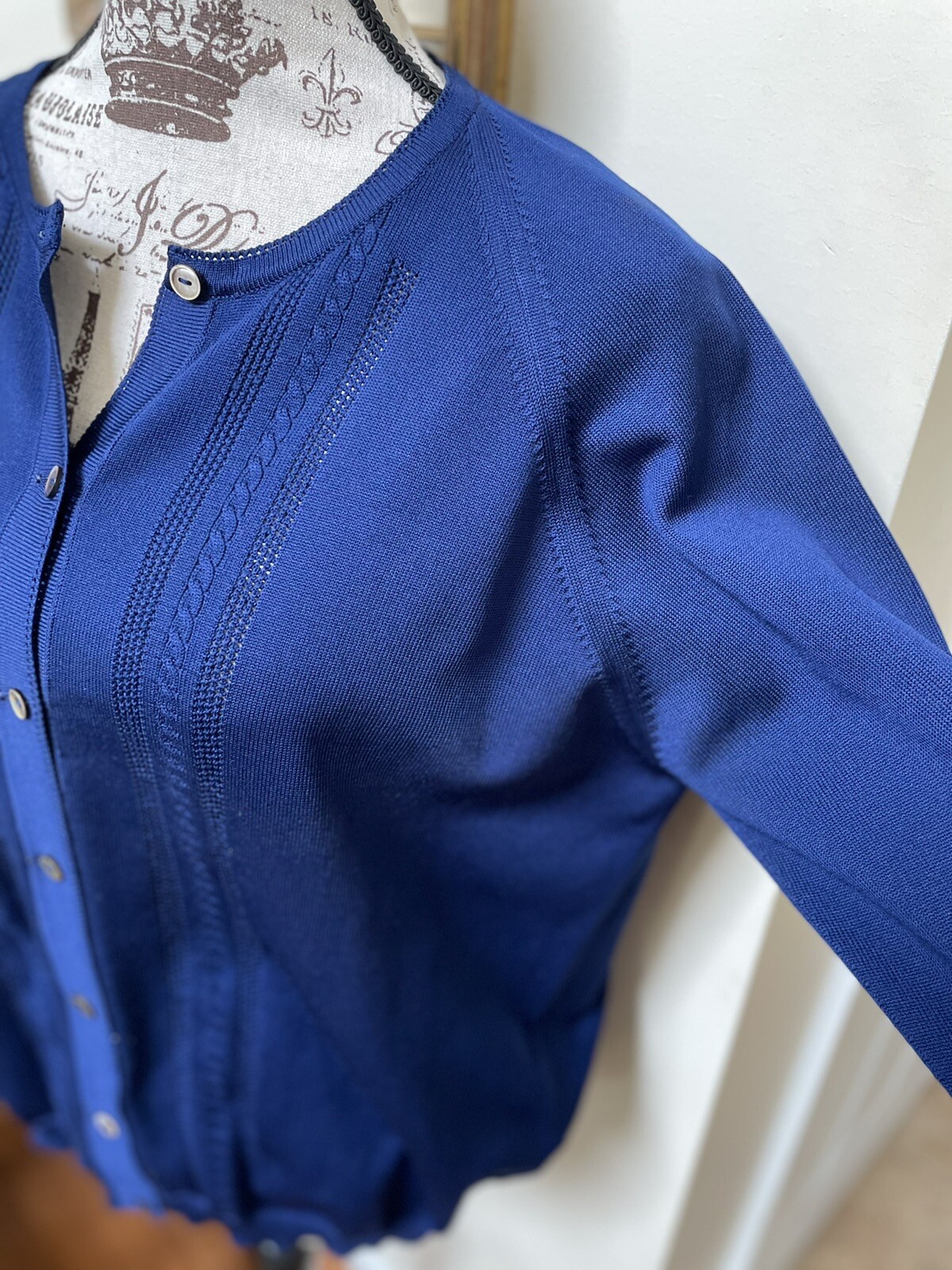 Silan Trevira 2000 Italy 1960s Retro Blue Cardigan Sweater ~ Pristine ~ L XL