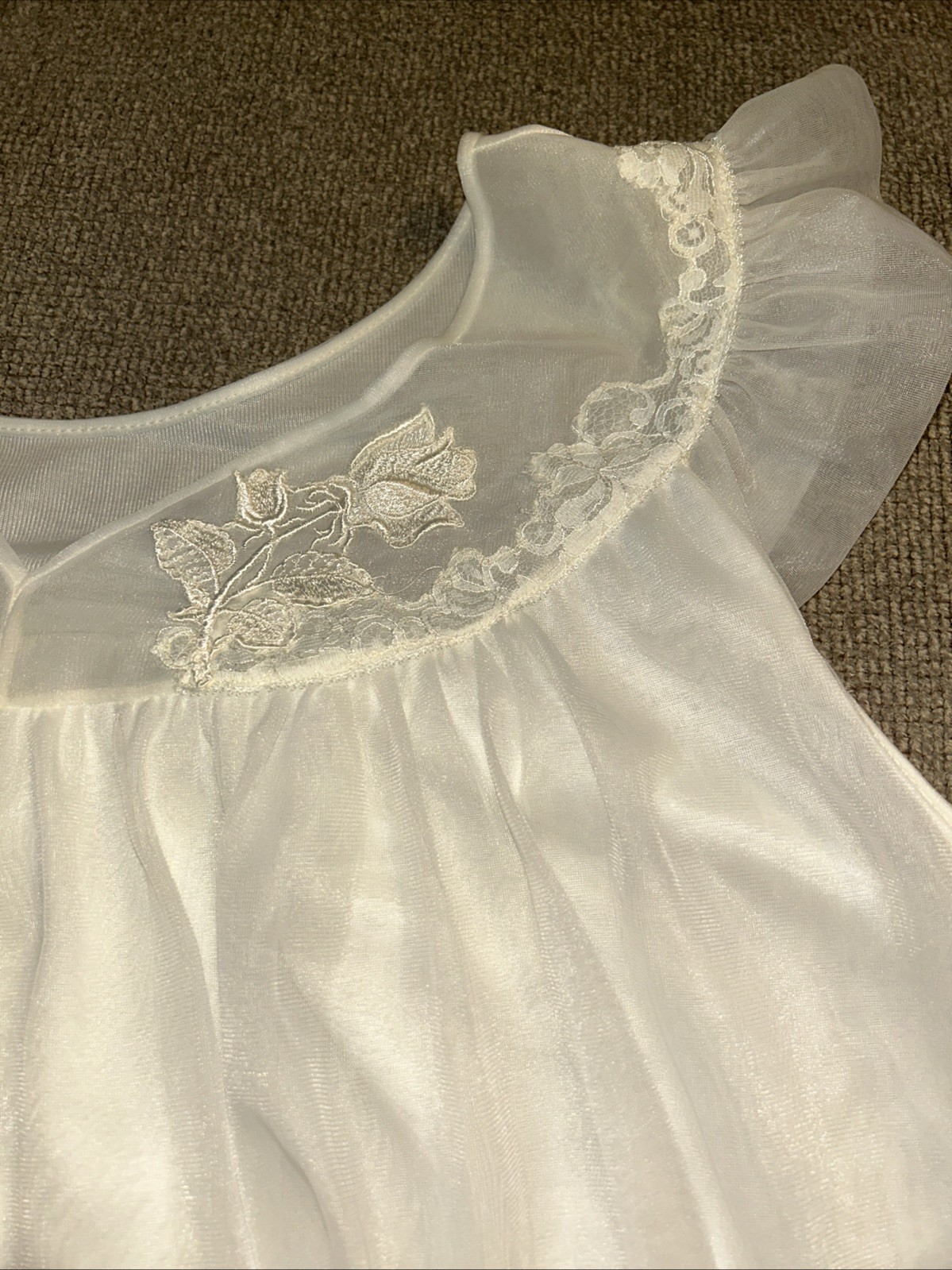 VTG 50’s Nightgown Peignoir Set Ivory Nylon Chiffon Lace Applique Coquette Sz 34