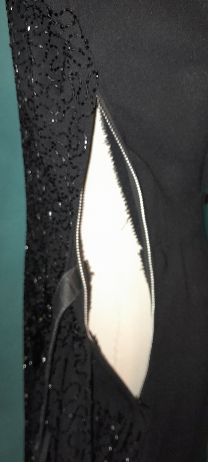 Vtg 1940s Rayon Crepe ENCRUSTED Beaded Black Evening Cocktail Long Sash Dress M