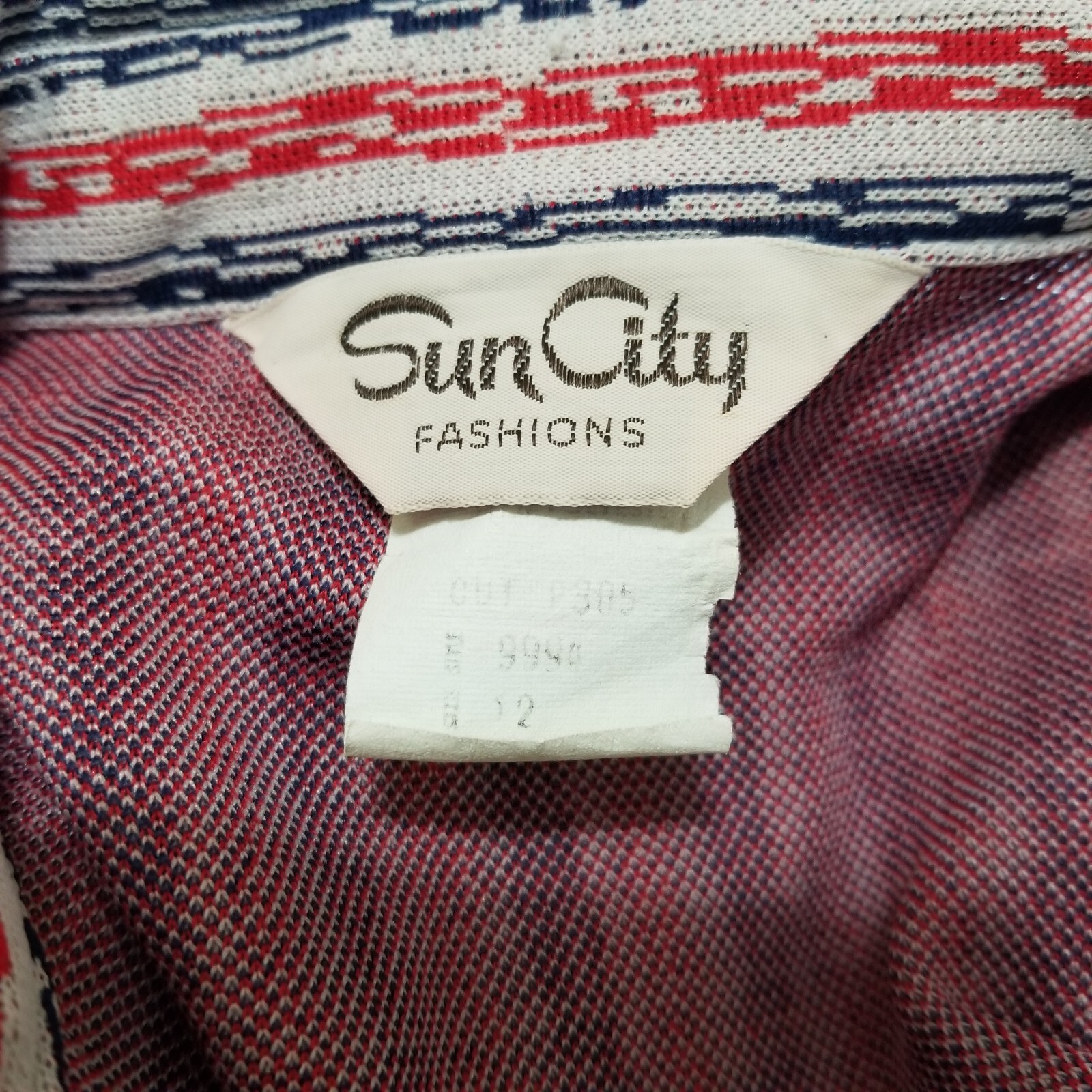 Vtg Big Collar Shirt 12 M 8 Red White Blue 70s Button Stripe Rockabilly Poly