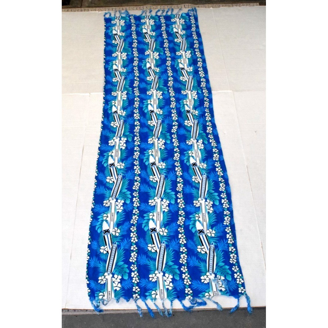 Vintage Swim Sarong Wrap One Size 90s Ocean Blue Hawaiian Surfboards Tassels