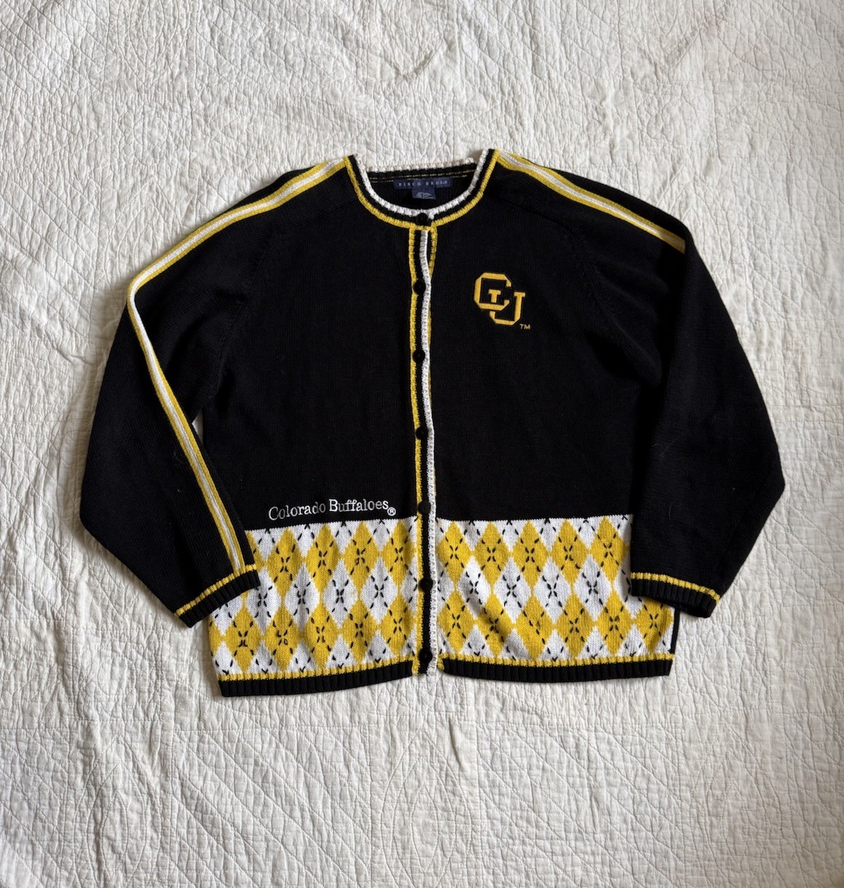 Vintage Birch Bros University Of Colorado Cardigan Sweater Knit Embroidered XL