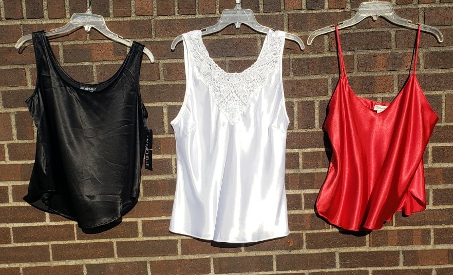 Lot of Three Vintage Satin Camisole Slip Tops Size Large Red White Black NEW