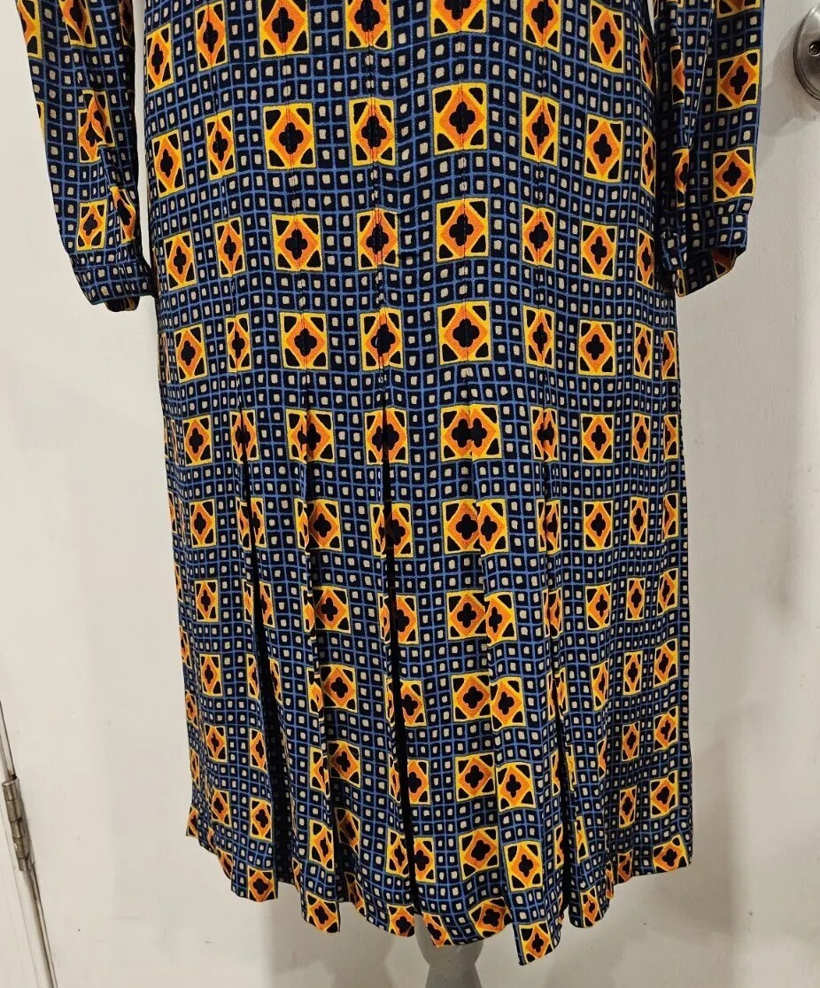 Jean Louis Scherrer Size 38 Vintage 70s Dress + Matching Scarf/Belt Blue Yellow