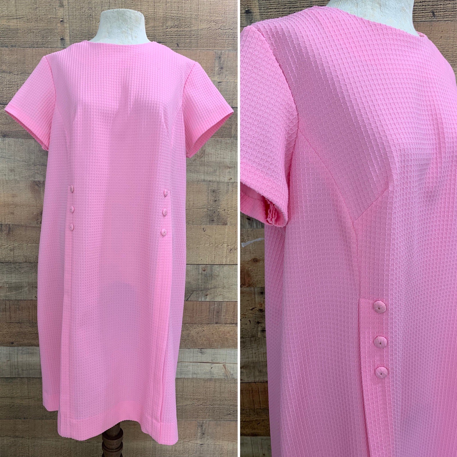 Vintage 1960s 1970s Pink Textured Dress 46” Bust /44” Waist Mod