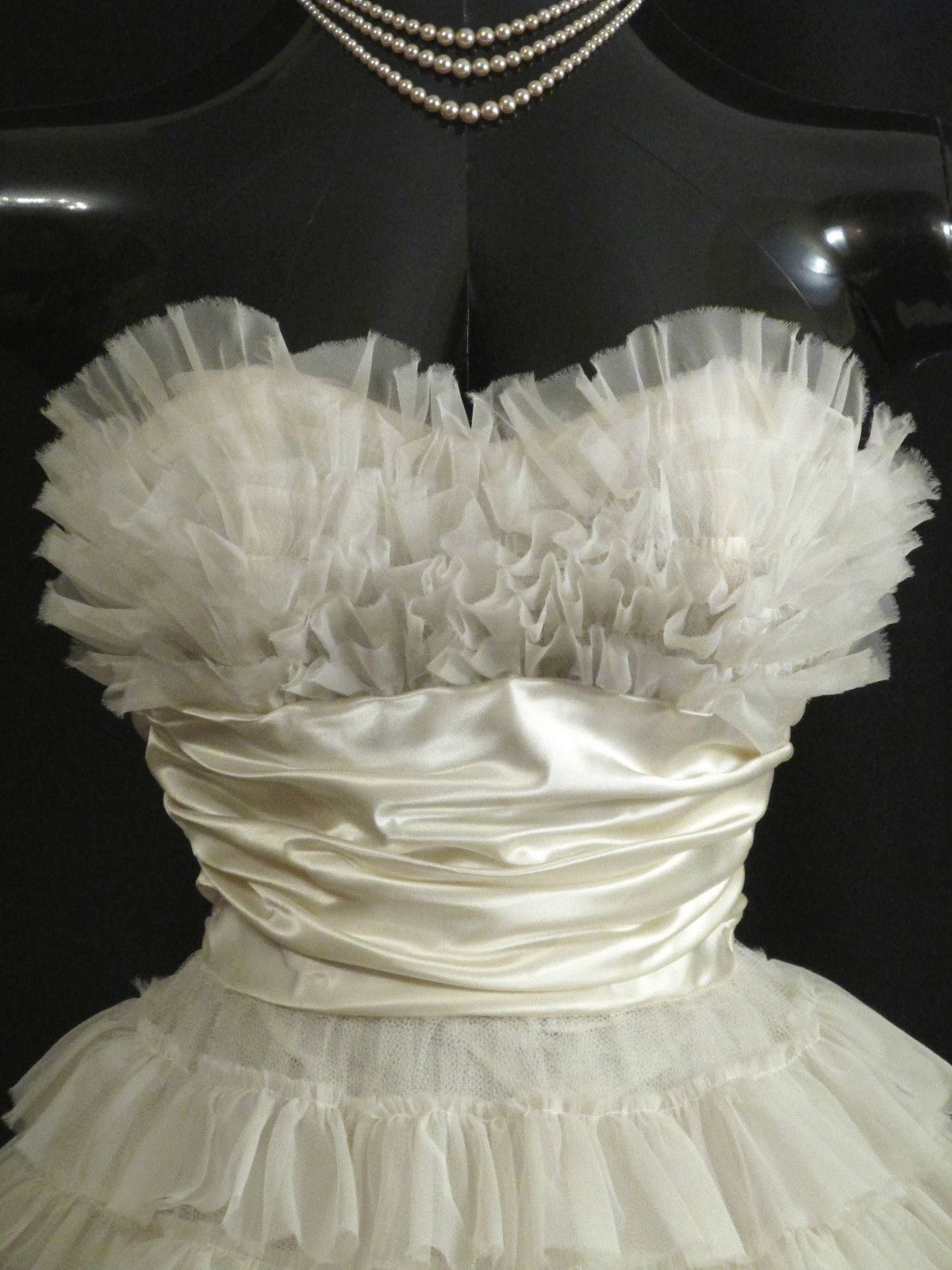 Vintage 1950’s 50s STRAPLESS White Chiffon Taffeta Prom Party Wedding Dress Gown