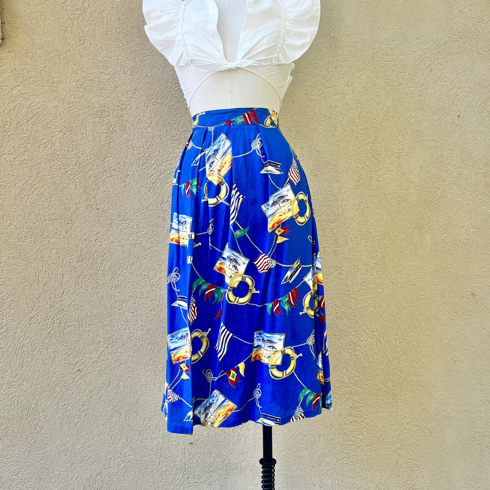MARITIME NAUTICAL Sailing Yacht 90s 1990’s Vintage Novelty Print Rayon Skirt XL