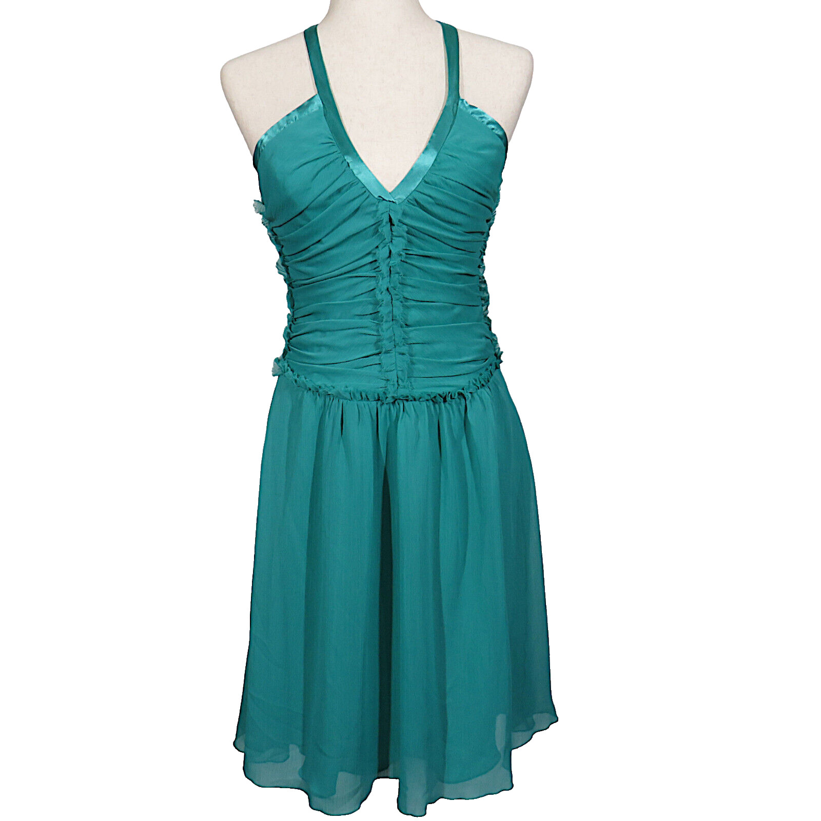 Vintage ABS By Allen Schwartz Teal Shirred Party Cocktail Dress Size 6