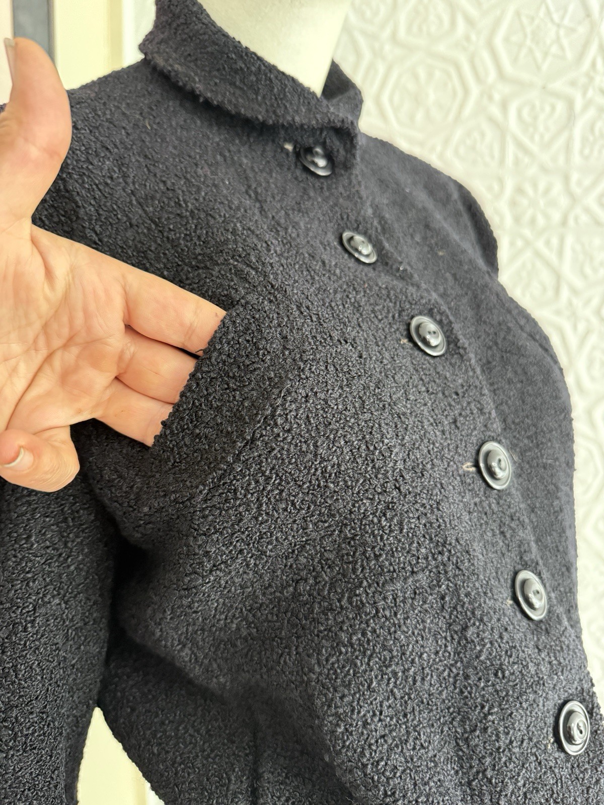 Vintage 1940s women’s black wool boucle jacket-Tailored gothic vamp Antique Fall