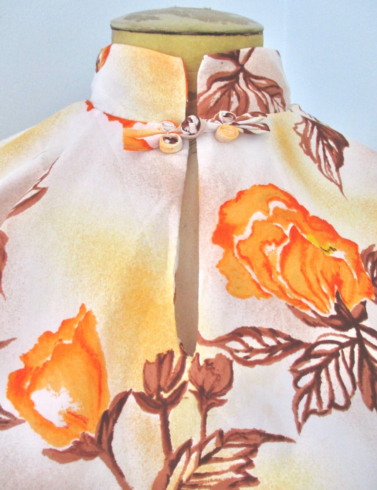 Vtg 60s 70s Hawaiian Palm Silky Poncho Cape Blouse Batwing Top Asian-Inspired M