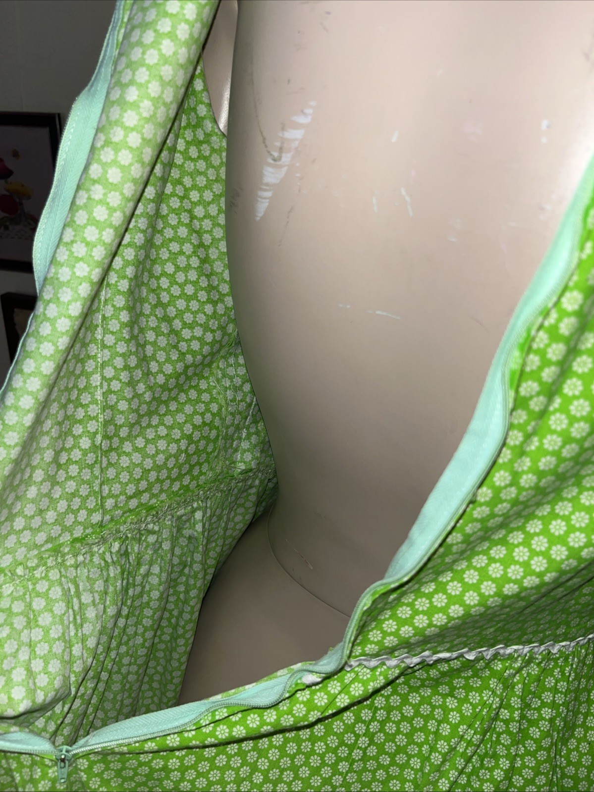 Vintage 70s Green Prarie Maxi Dress Calico Cotton Floral Cottagecore Bonnet L