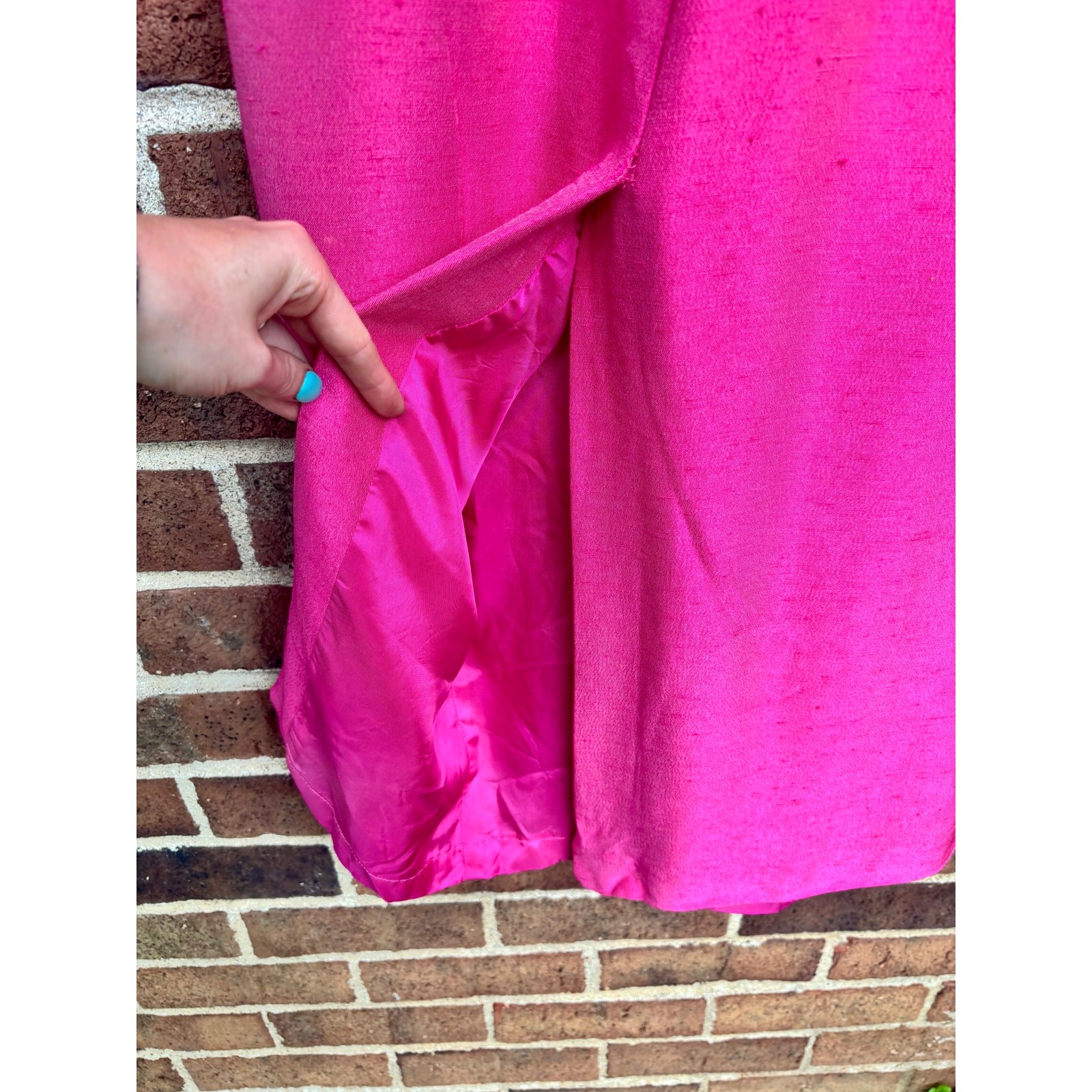 Vintage 1990s Watters Hot Pink Evening Gown Braided Neckline Midi Dress AS IS