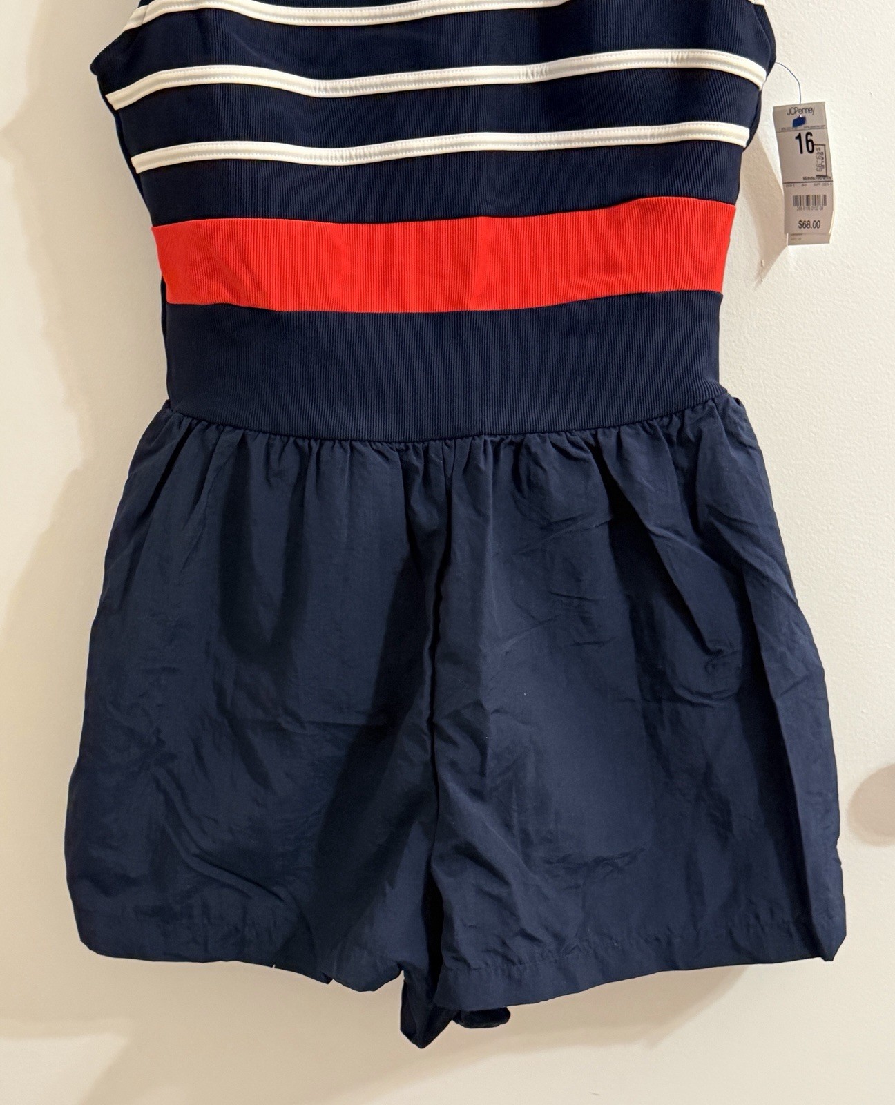 JCPENNEY VINTAGE NEW SWIMSUIT BATHING SUIT 16 RED WHITE BLUE NWT SHORTS LOOK WOW