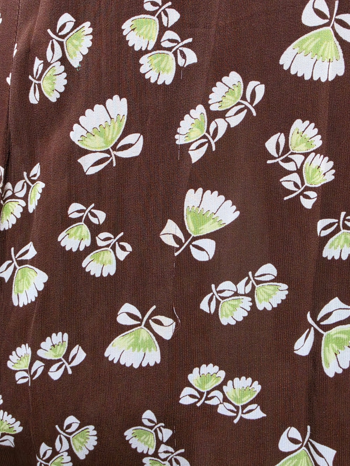 Vintage 1930s 1940s Brown Peplum Dress Flower Print Tulip Novelty (34″ waist)