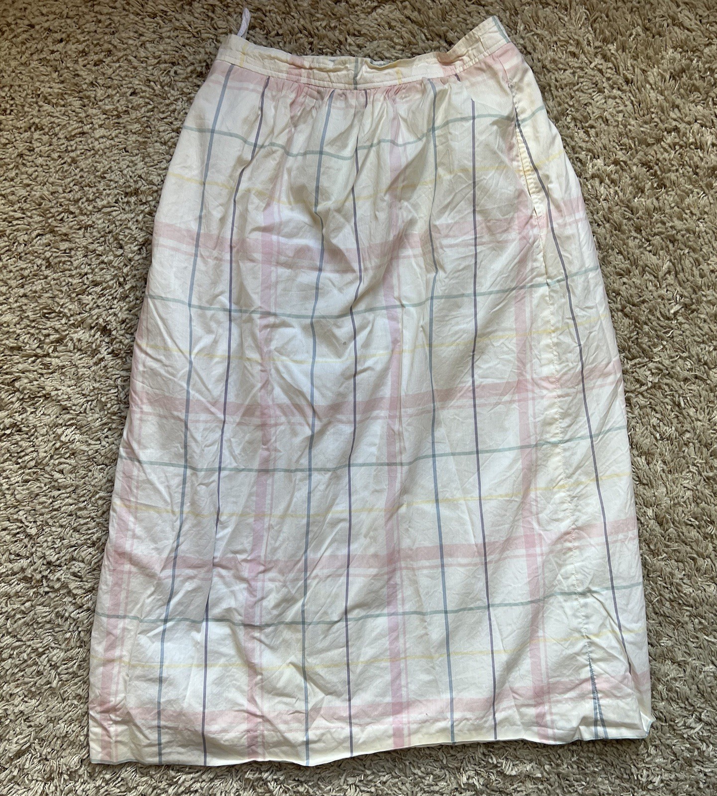 Vintage Lands End Women’s Midi Cream & Pastel Color Skirt Size 10