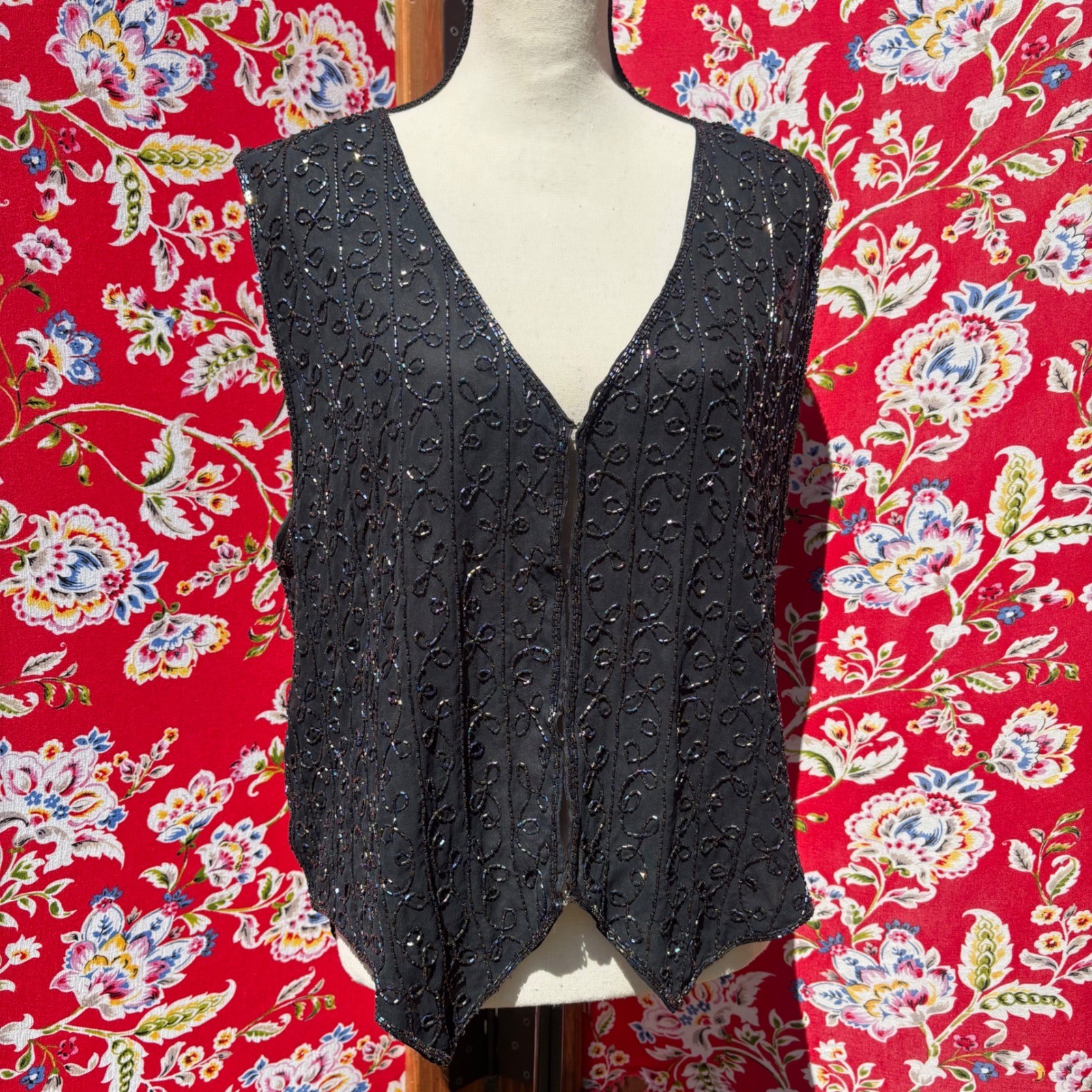 Vintage 90’s 100% Silk Beaded Whimsigoth Western Glam Oversized Vest