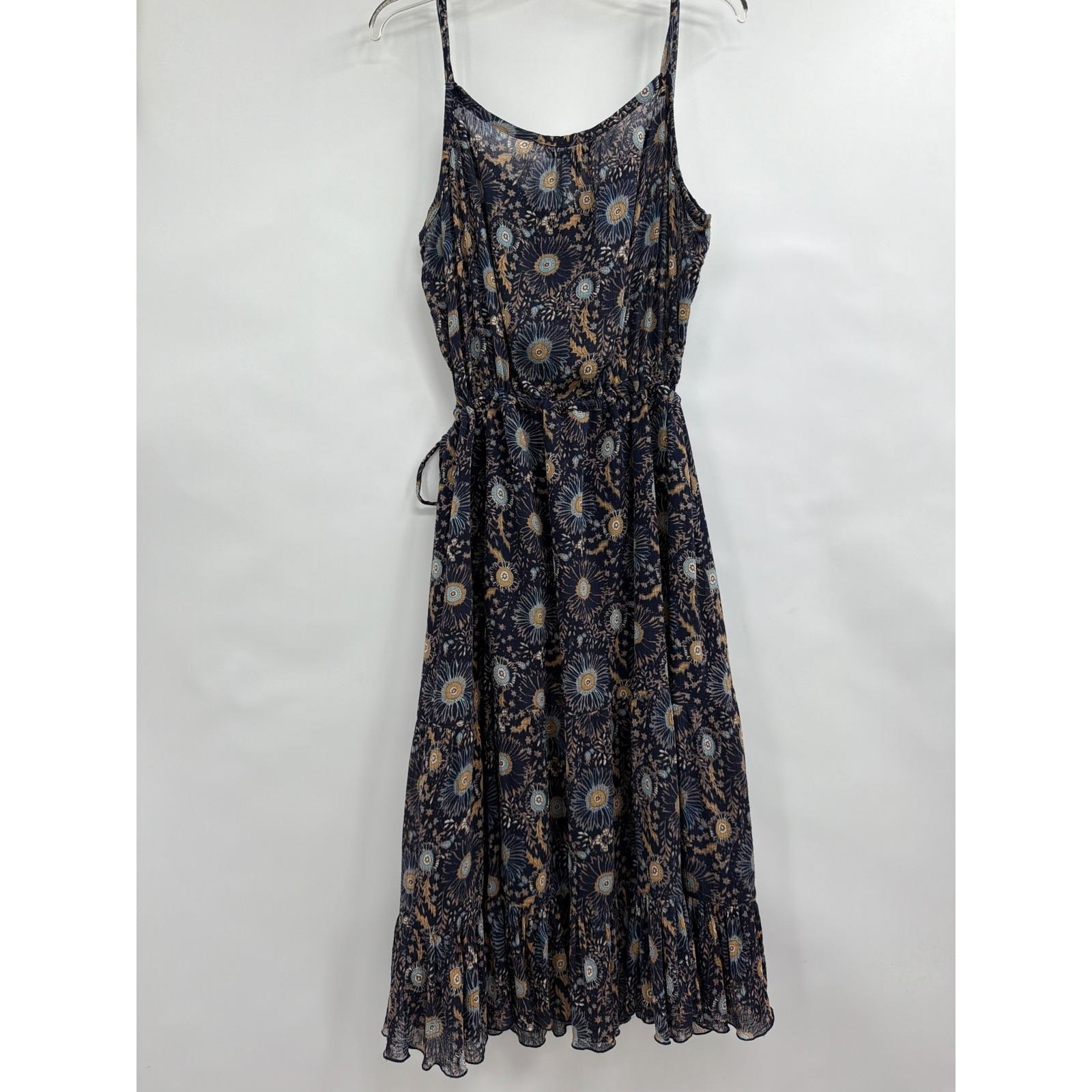 Vtg Banana Republic Navy Blue Floral Sunburst Cotton Midi Dress Size 14