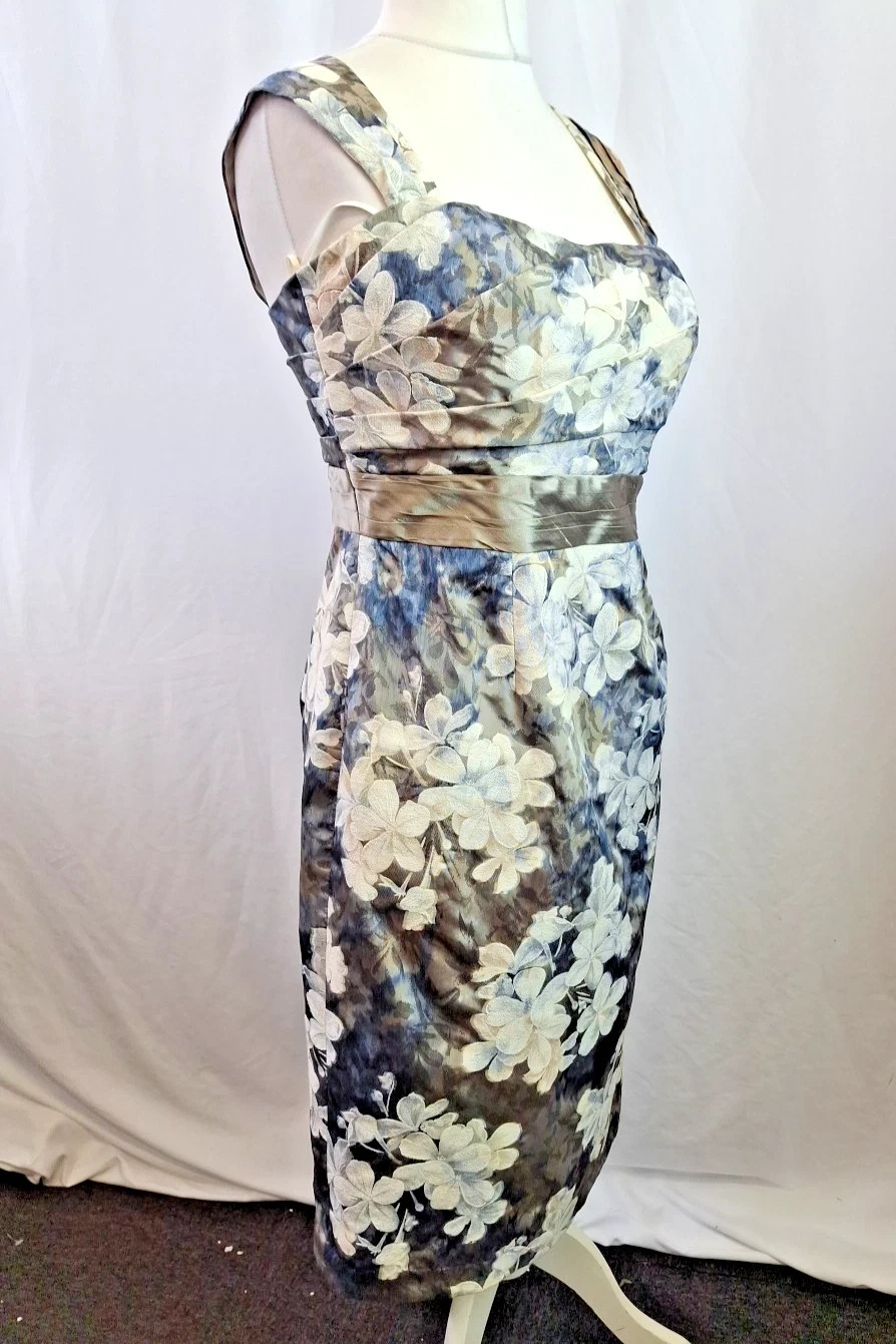 John Charles MOTB Silk Dress & Jacket Suit Grey Blue Ivory Women’s Size 10