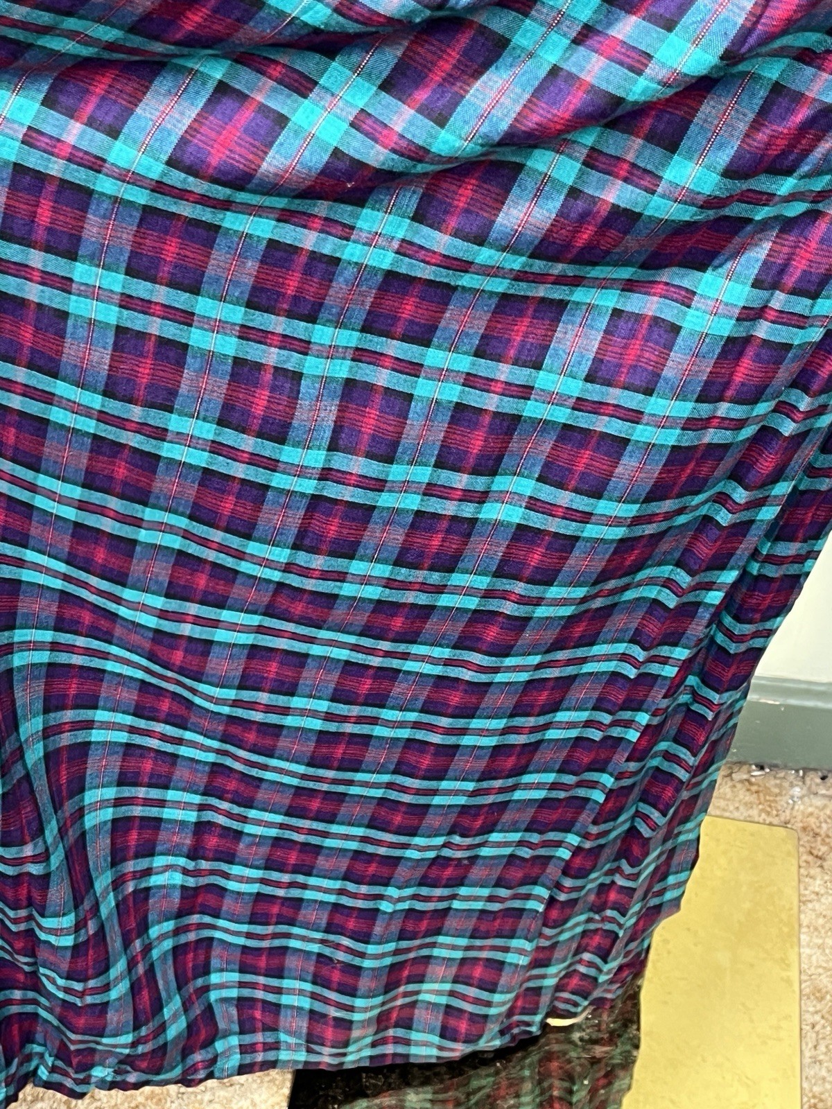 Vintage Sarah Elizabeth Womens Size 12 Pintuck Plaid Rayon Maxi Dress Milkmaid