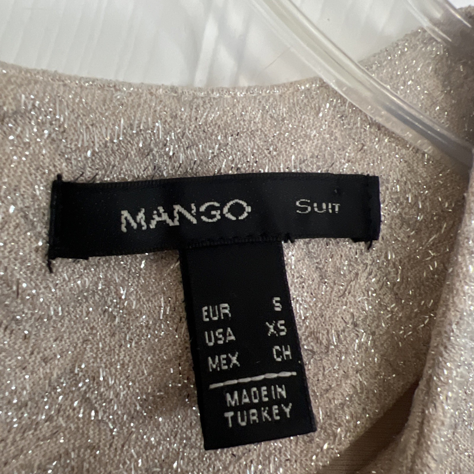 Vintage Mango Silver And Cream Metallic Top Short Sleeve Crew Neck XS/Small