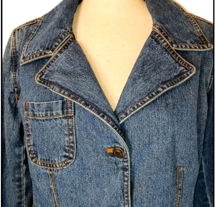 Vintage 90s Y2K Dunbrooke Women’s Denim Jean Blazer Jacket Pockets Sz M