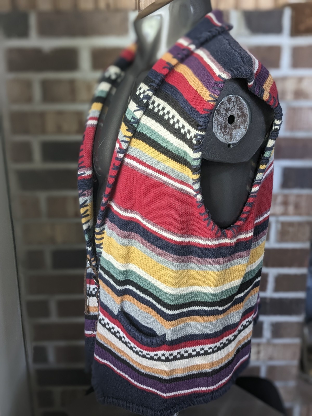 Southwestern Boho 90s Cotton & Ramie Multicolor Knit Native American L Vest
