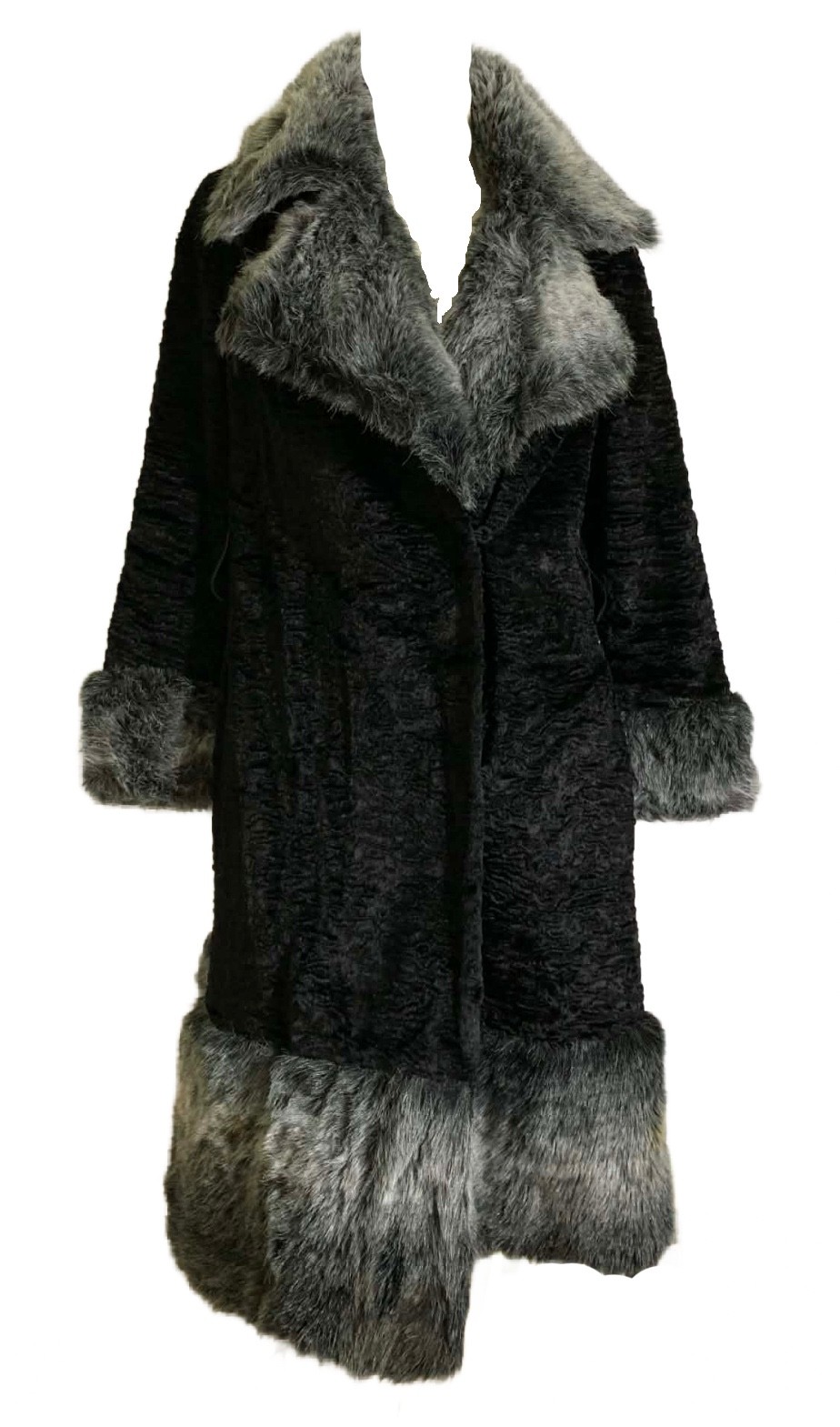 True Vintage 1960s Iconic Black and Gray Faux Chinchilla and Lamb Fur Coat