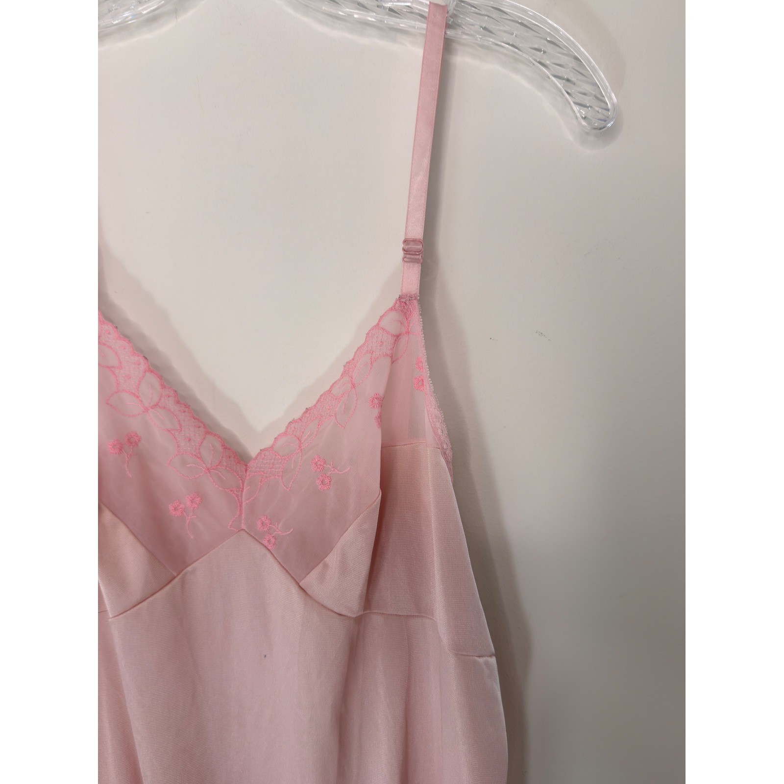 Vanity Fair Vintage Slip Dress Pink Satin Lace Sheer Midi Lounge Loungewear 36L
