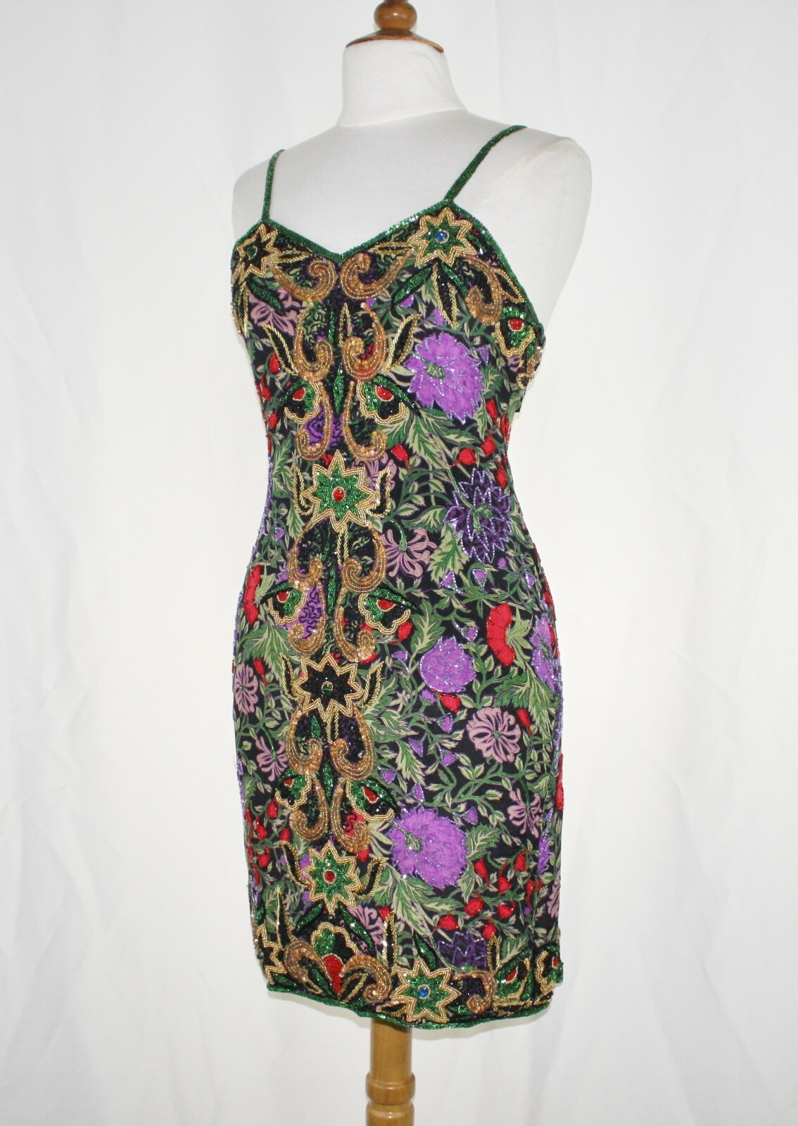 Jasdee Vintage Beaded Dress 37″ Length Hand Work & HandPrint On Silk Style 2054M