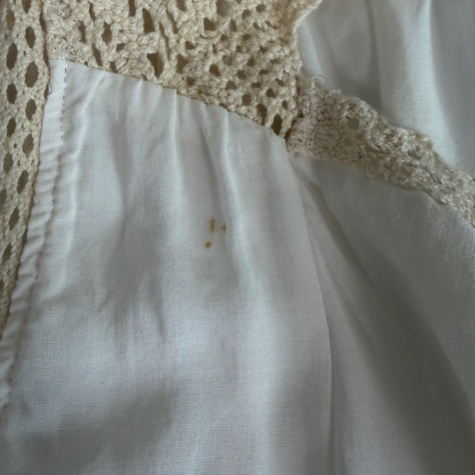 Vintage Boho Cottagecore Crochet Lace Sleeveless Vest L Ivory Cream USA Prairie