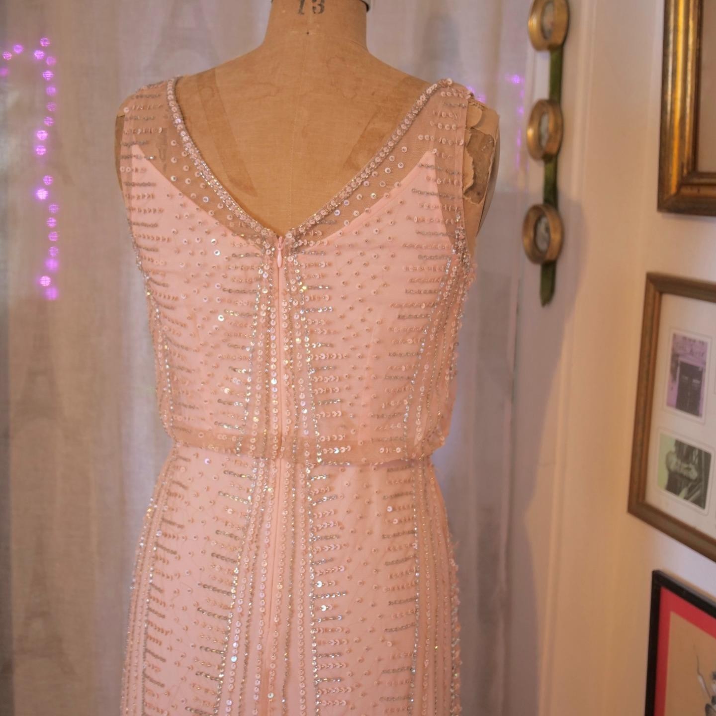 vtg 90s CACHE Y2K Pink Sequins Beaded Mermaid Maxi Dress Whimsigoth Fairycore 2