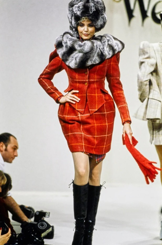 FW 1994 Vivienne Westwood On Liberty Wool Petales Skirt Plaid Red Mini Crini 90s