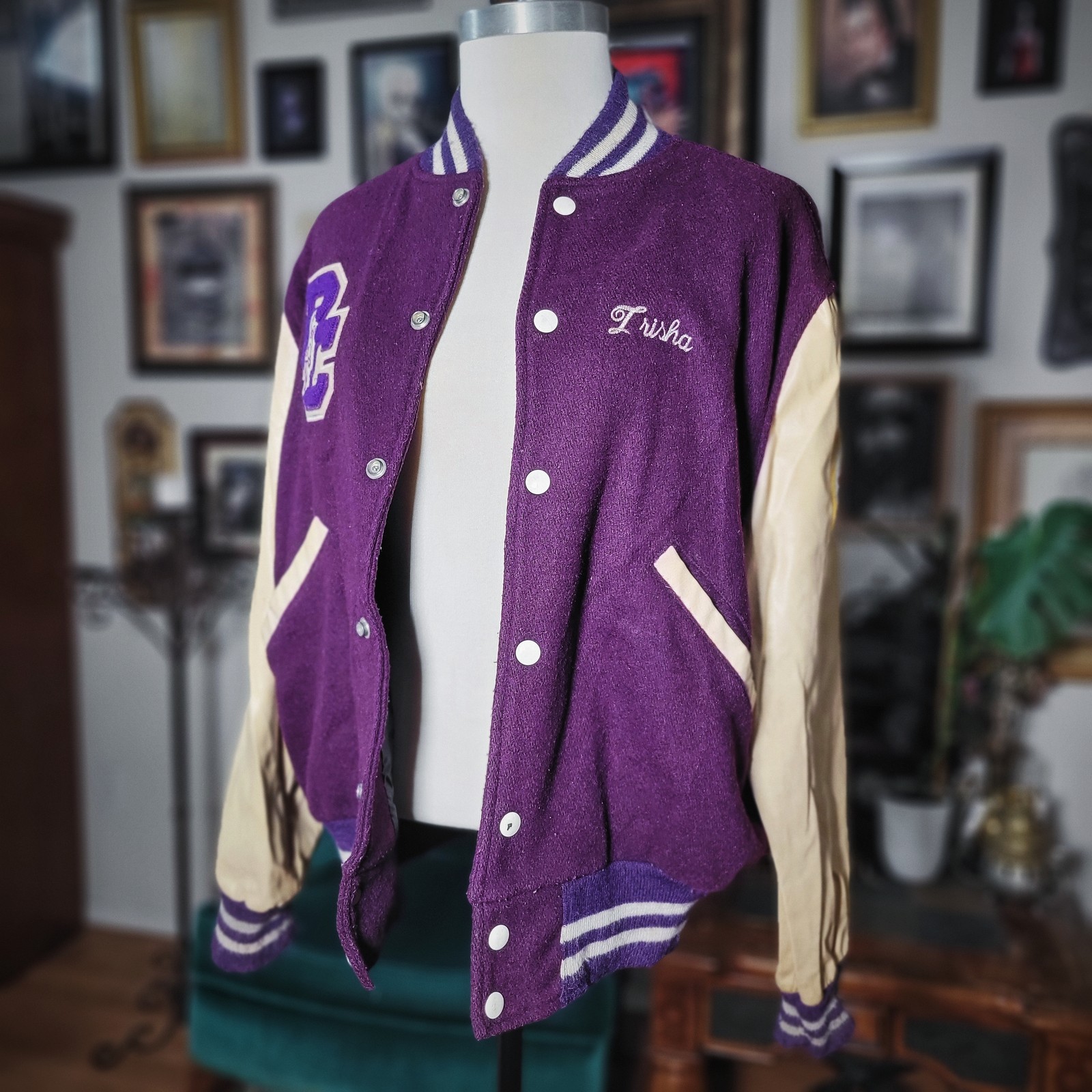 Vintage 90s Butwin Varsity Jacket Purple Leather Macy’s Parade Womens Large