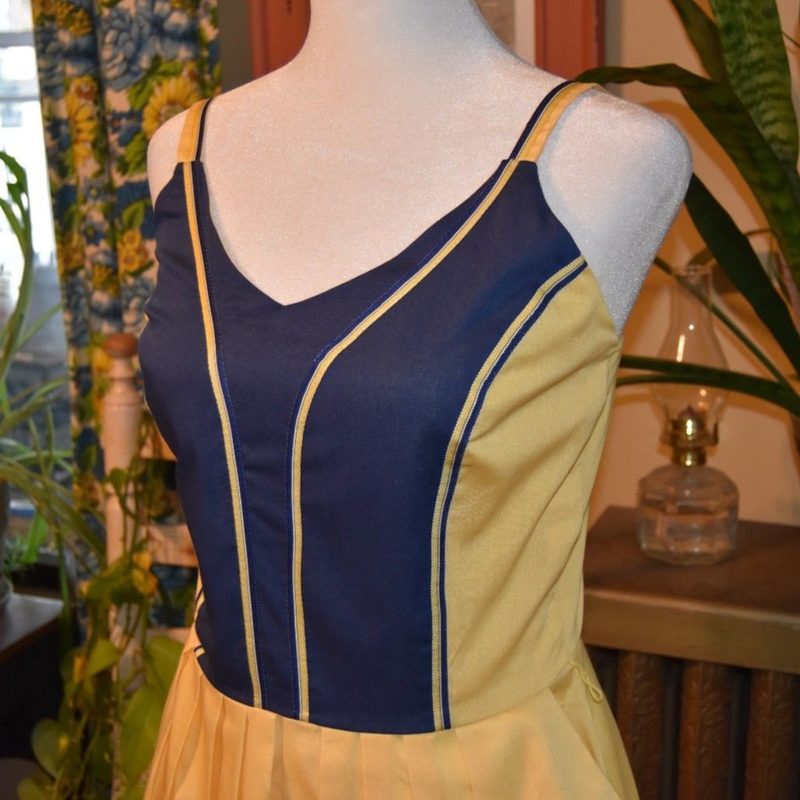 Vintage 60s 70s Sundress Ltd Blue Yellow Colorblock Dress Mod Size XS