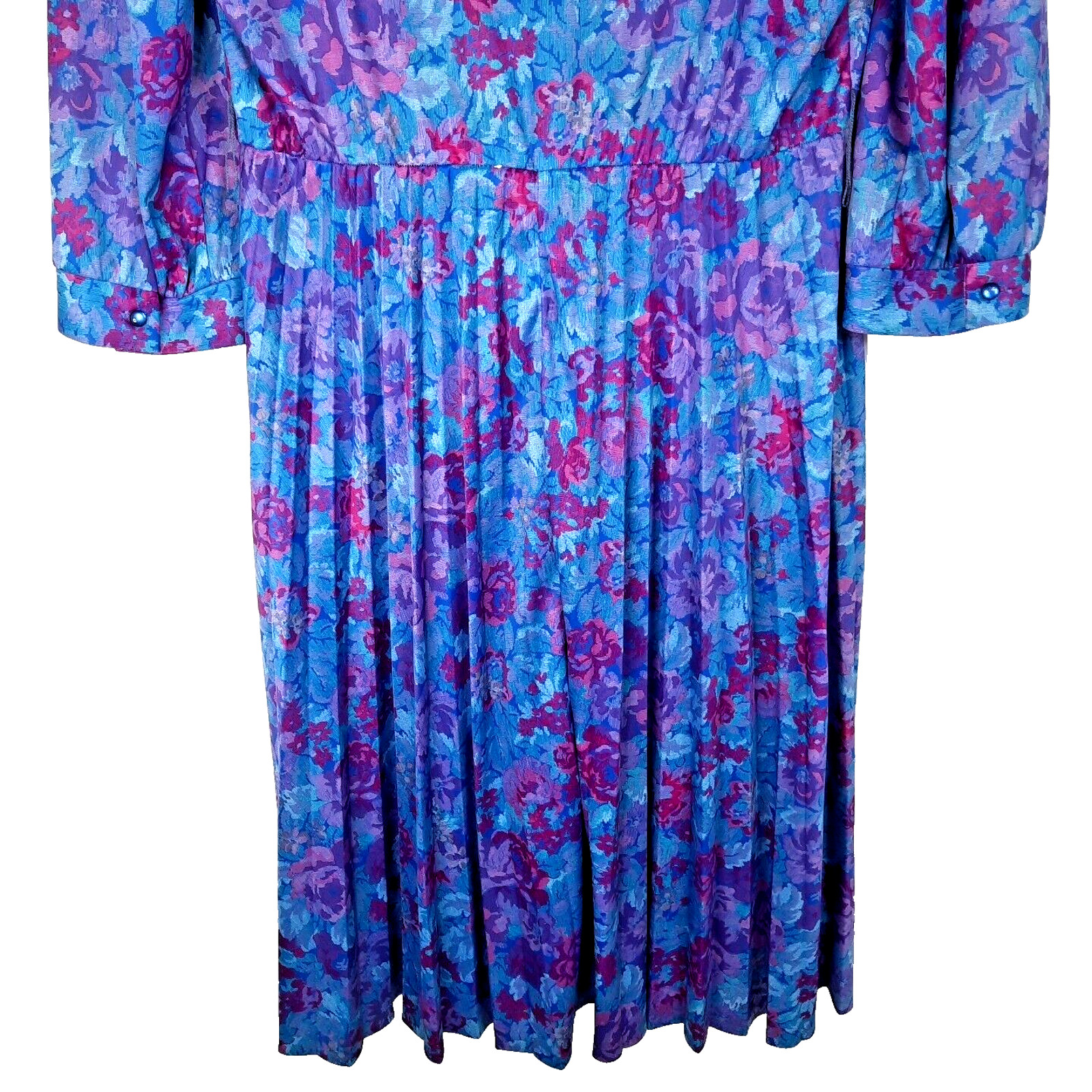 Vtg 70s Whirlaway Floral Pleated Secretary Dress Size 12 Blue Purple Secretary