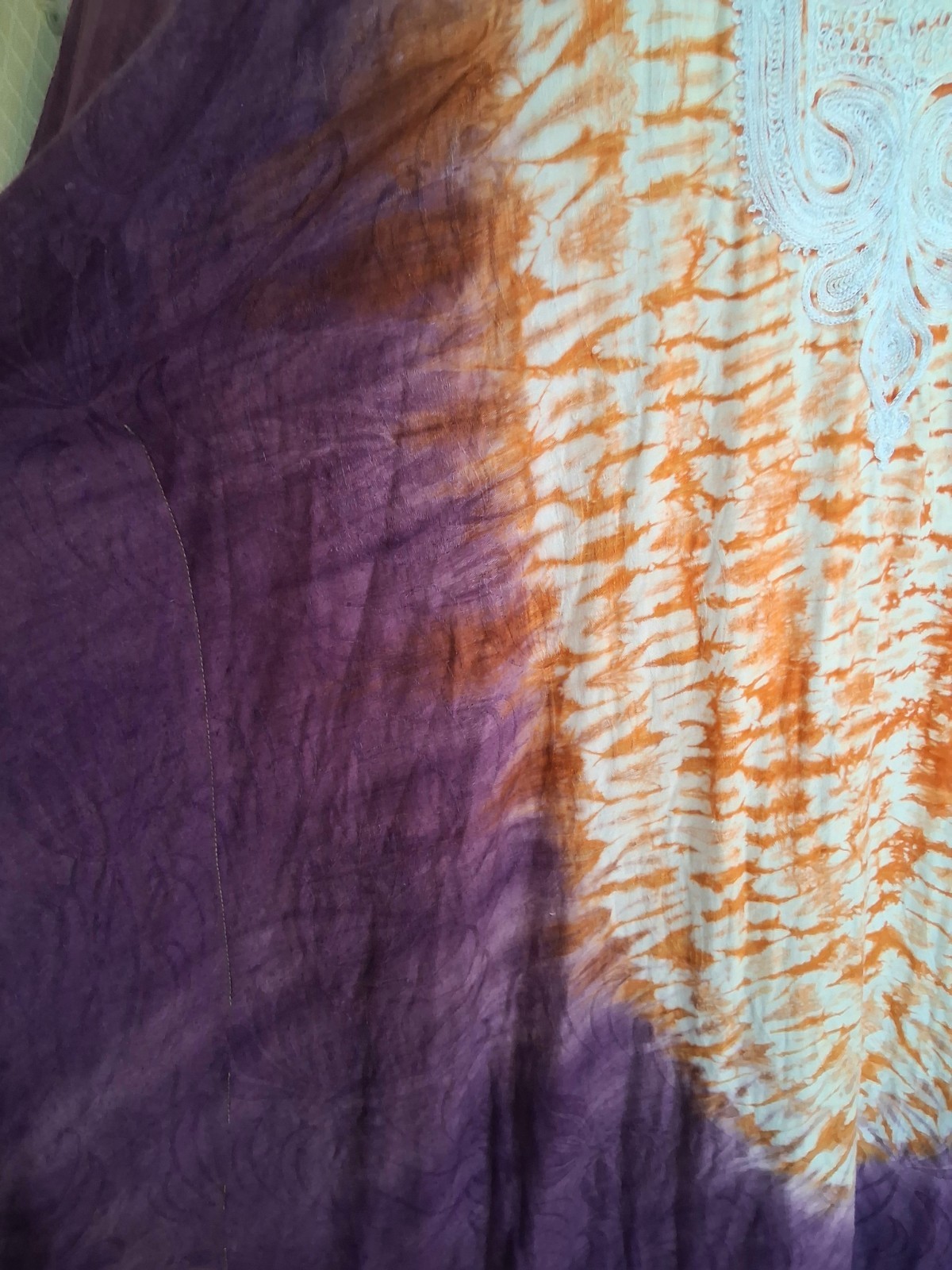 Vintage 1970s Handmade Purple Orange Embroidered Tie-Dye Bohemian Hippie Caftan