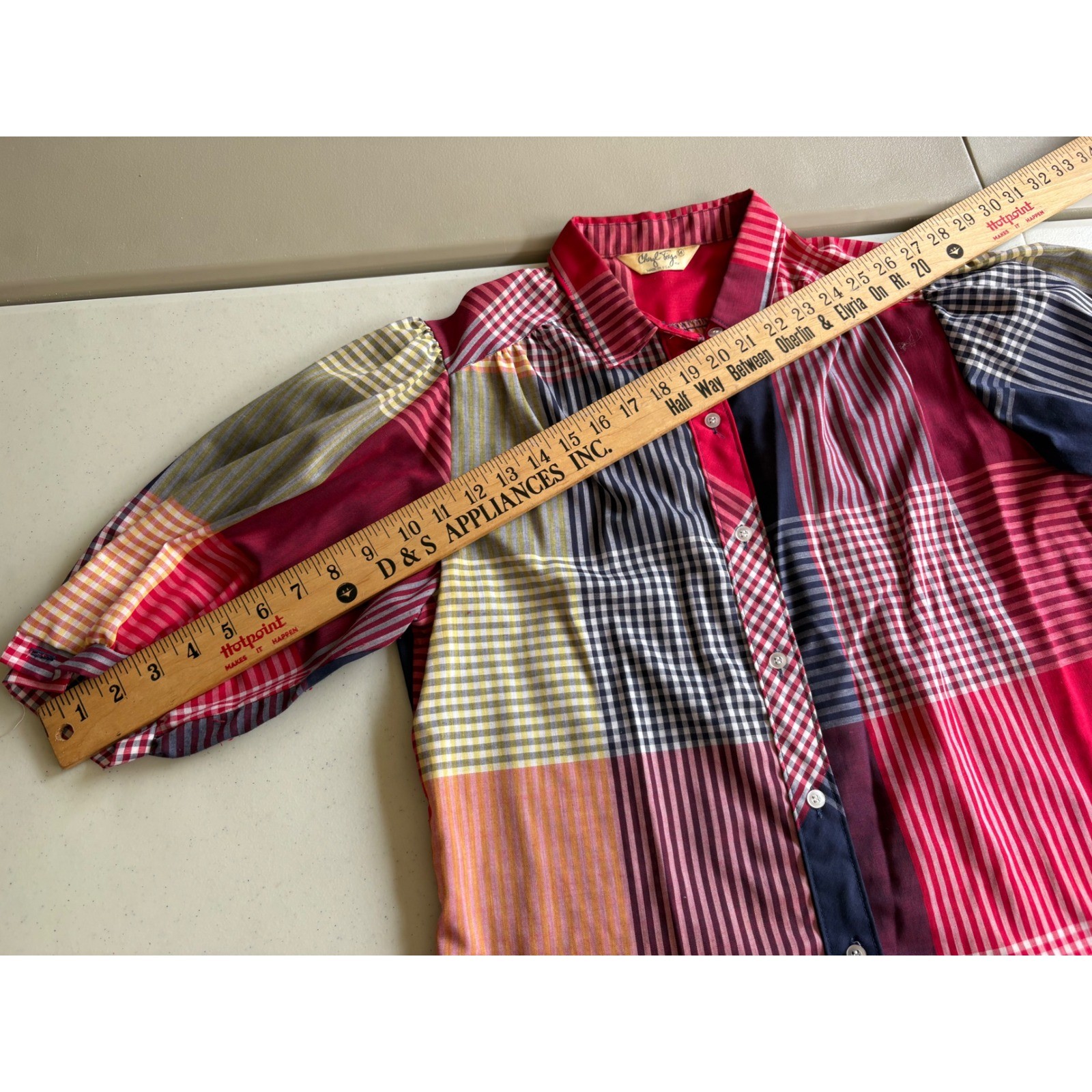 Cheryl Tiegs Vintage 80s Patchwork Plaid Button Down Shirt Red Multi Women’s Med