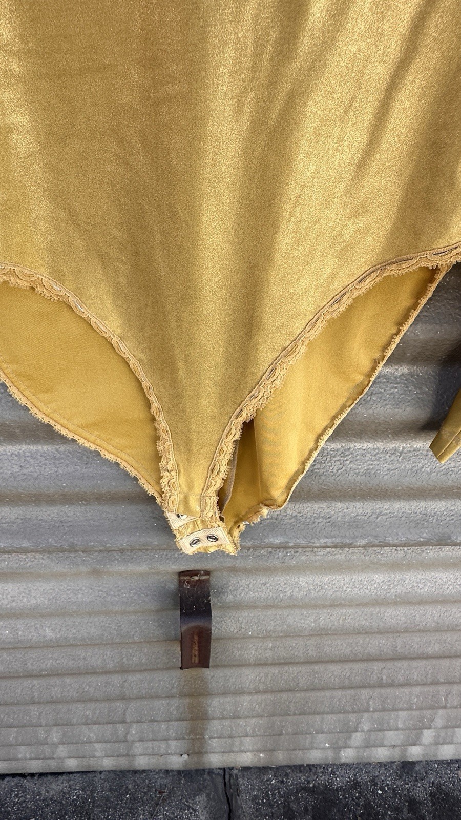 Medium 1990s Bodysuit Donna Karan Designer Long Sleeve Gold Sheen